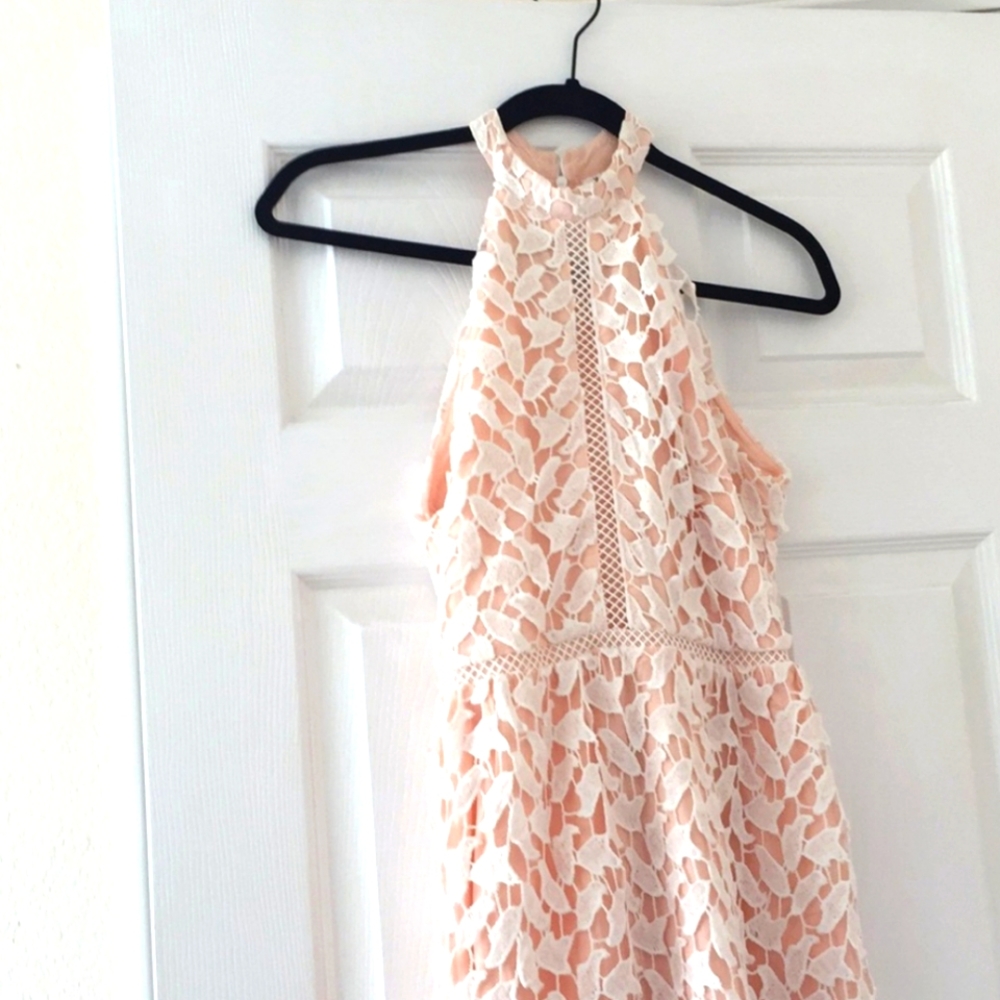 Pink and white lace halter dress